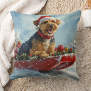 Airedale Hund in Sledge Let it Snow Weihnachten Kissen