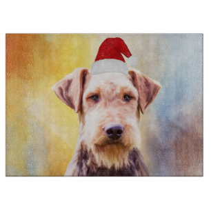 Airedale Hund Weihnachten Weihnachtsmannmütze Art Schneidebrett