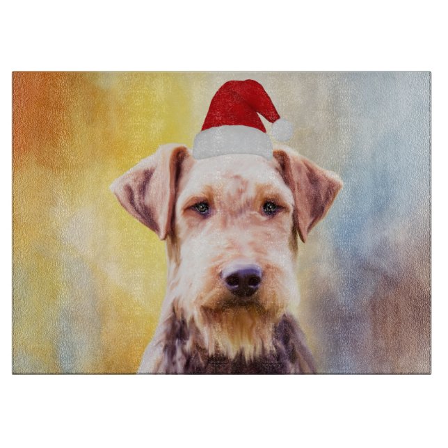 Airedale Hund Weihnachten Weihnachtsmannmütze Art  Schneidebrett (Vorderseite)