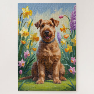 Airedale Hunde Frühlingsblumen Malerei