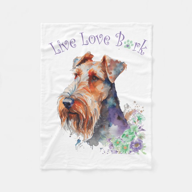 Airedale Hunde Mama Floral Fleecedecke (Vorderseite)