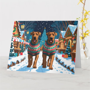 Airedale Hunde Weihnachtsschnee Urlaub Karte