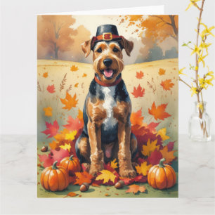 Airedale im Herbst Leaves Erntedank Kunst, Dichtun Karte