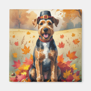 Airedale im Herbst Leaves Erntedank Kunst, Dichtun Magnet