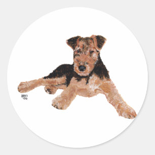 Airedale, Lakeland, Welsh Terrier Welpe Runder Aufkleber