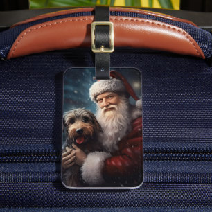 Airedale mit dem Weihnachtsmann Festlich Weihnacht Gepäckanhänger