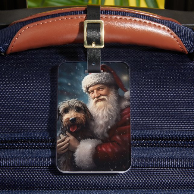 Airedale mit dem Weihnachtsmann Festlich Weihnacht Gepäckanhänger (Vorderseite Insitu 2)