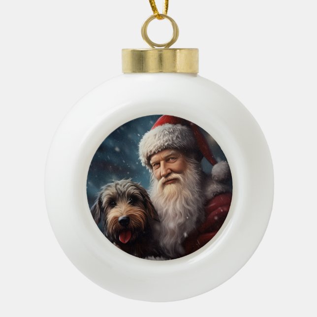 Airedale mit dem Weihnachtsmann Festlich Weihnacht Keramik Kugel-Ornament (Vorderseite)