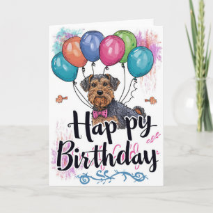 Airedale mit Luftballons Geburtstag Karte