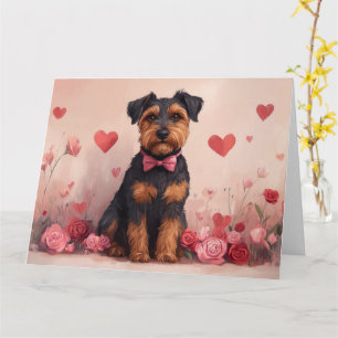 Airedale mit Rose - Valentinstag Karte