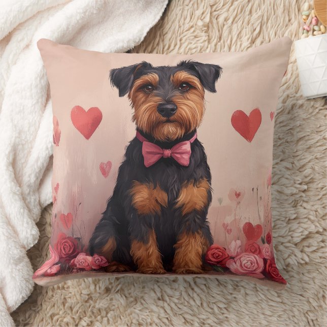 Airedale mit Rose - Valentinstag Kissen (Decke)