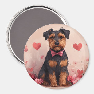Airedale mit Rose - Valentinstag Magnet