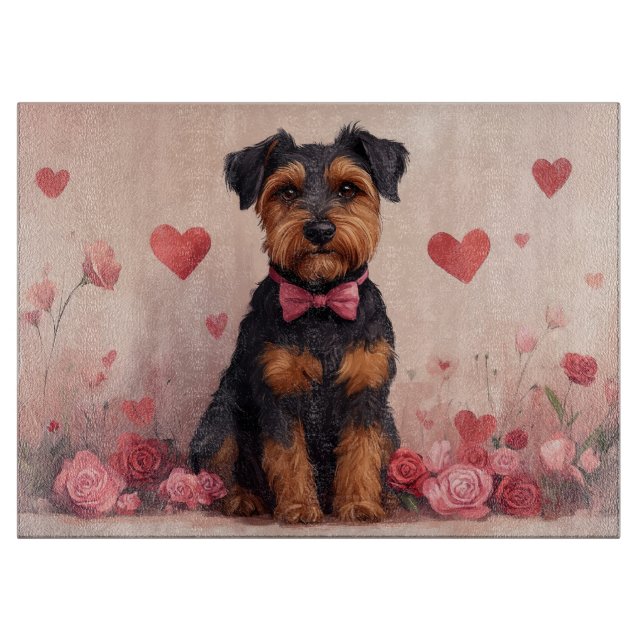 Airedale mit Rose - Valentinstag Schneidebrett (Vorderseite)