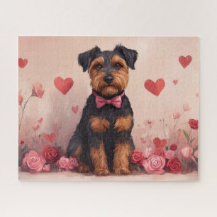 Airedale mit Rosen - Valentinstag