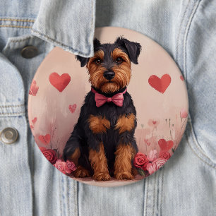 Airedale mit Rosen - Valentinstag Button