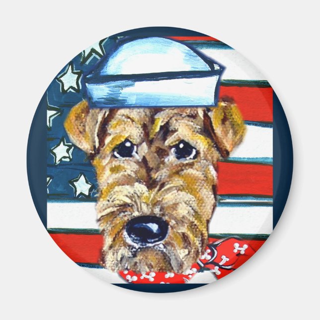 Airedale Navy Magnet (Vorne)