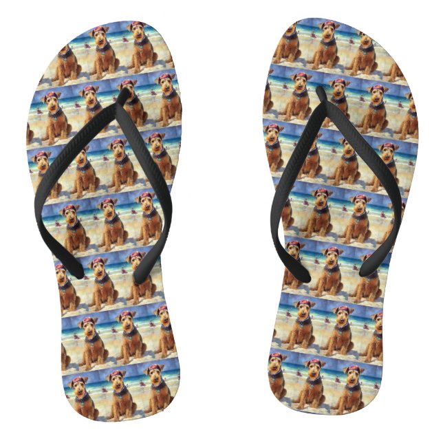 Airedale on Beach, Sommergeschenk für Hundefreunde Flip Flops (Fußbett)