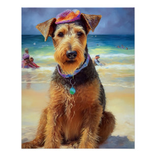 Airedale on Beach, Sommergeschenk für Hundefreunde Poster