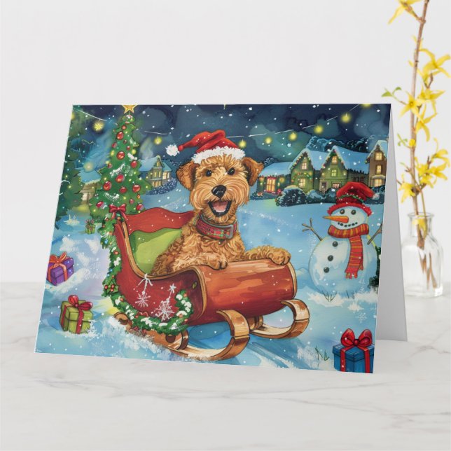 Airedale Sleigh Snow Weihnachten Karte (Gelbe Blume)