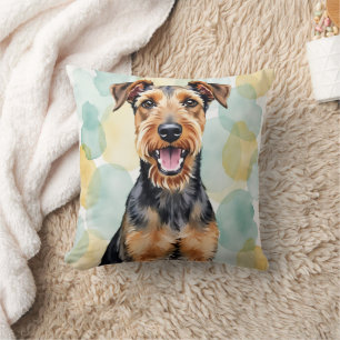 Airedale Terrier Aquarell-Wirbel-Hintergrund-Kunst Kissen