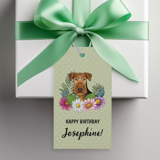Airedale Terrier Blume Grün Geschenkanhänger (Von Creator hochgeladen)