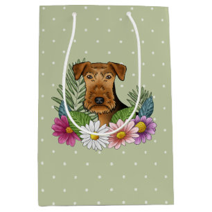 Airedale Terrier Blume Grün Mittlere Geschenktüte