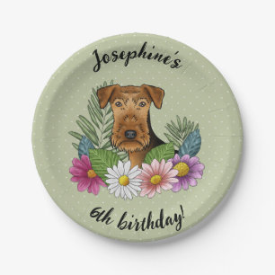 Airedale Terrier Blume Herzlich Willkommen zum Geb Pappteller