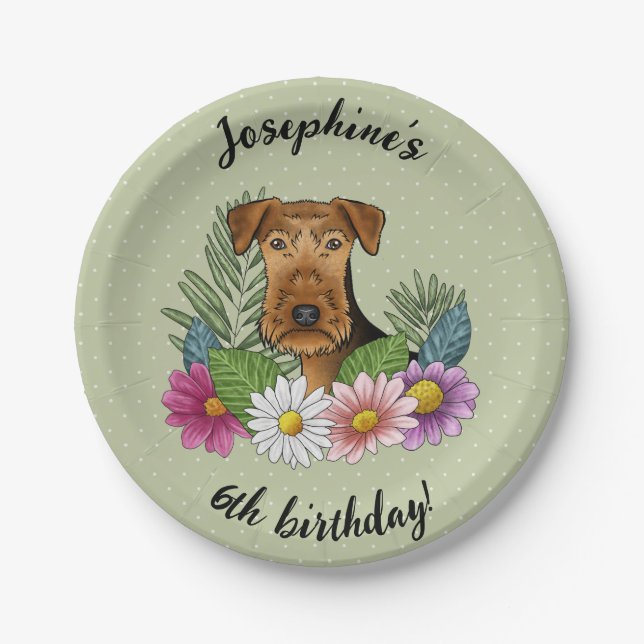 Airedale Terrier Blume Herzlich Willkommen zum Geb Pappteller (Vorderseite)