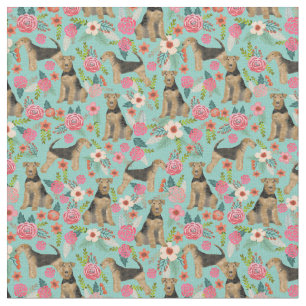 Airedale Terrier Blumengewebe - Minze Stoff