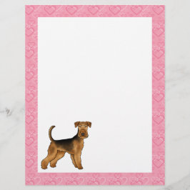 Airedale Terrier Cartoon Dog Herzmuster Pink Briefbogen