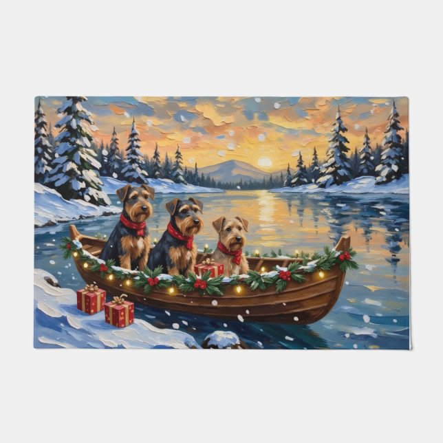 Airedale Terrier Christmas Boat Holiday Fußmatte (Vorderseite)