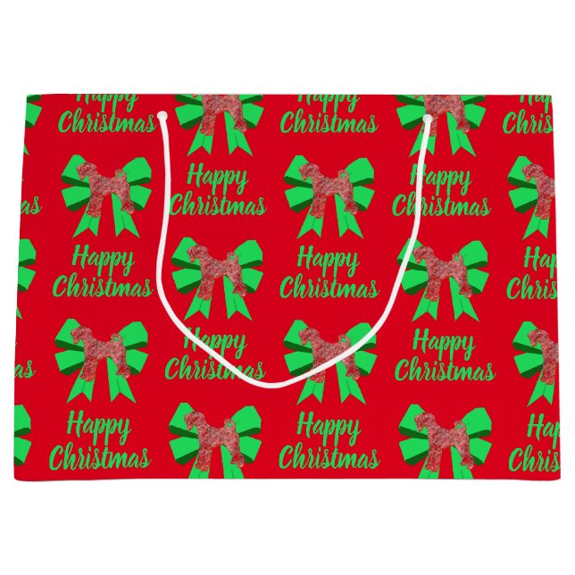 Airedale Terrier Christmas Dog & Green Bow Große Geschenktüte (Vorderseite)