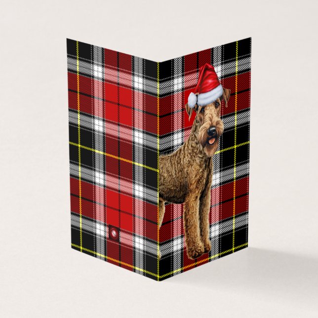 Airedale Terrier Christmas Dog mit Holiday Kariert (Vorderseite)