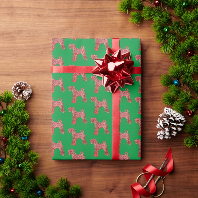 Airedale Terrier Christmas Hund Silhouette Green Geschenkpapier (Feiertagsgeschenk)