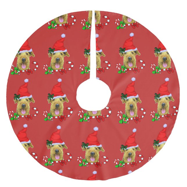 Airedale Terrier Christmas Merry Polyester Weihnachtsbaumdecke (Vorderseite)