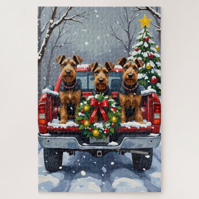 Airedale Terrier Christmas Red Truck Holiday (Vertikal)