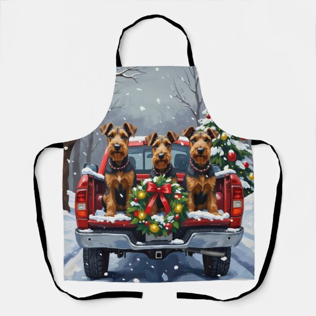 Airedale Terrier Christmas Red Truck Holiday Schürze (Vorderseite)