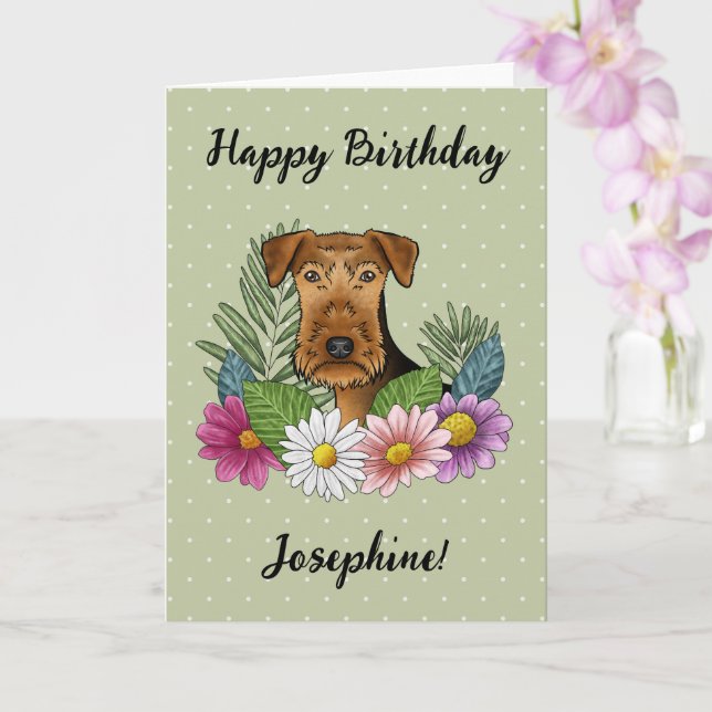Airedale Terrier Colorful Floral Happy Birthday Karte (Orchidee)