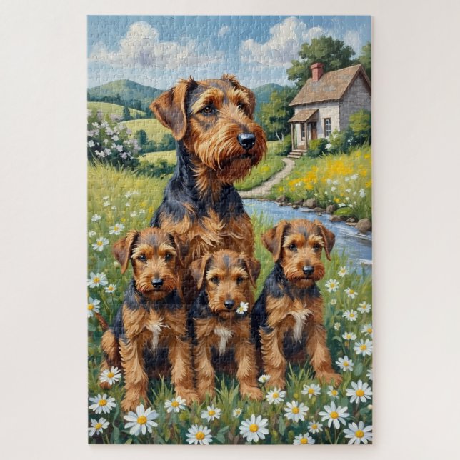 Airedale Terrier Daisy Meadow Kunst (Vertikal)