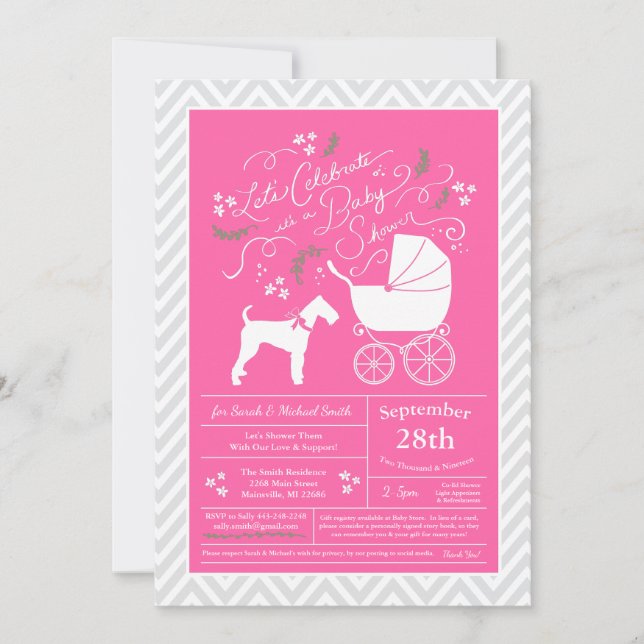 Airedale Terrier Dog Babydusche Pink Girl Einladung (Vorderseite)
