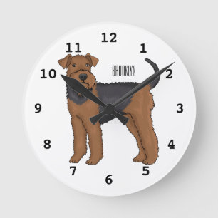 Airedale terrier dog cartoon illustration runde wanduhr