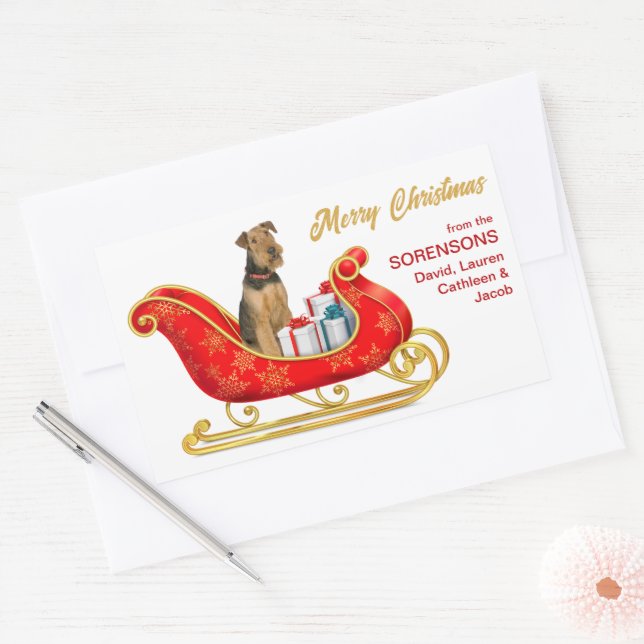 Airedale Terrier Dog Christmas Rechteckiger Aufkleber (Umschlag)