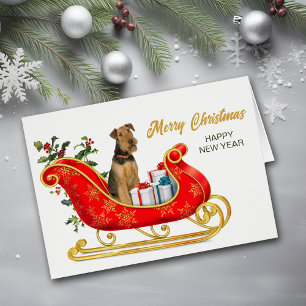 Airedale Terrier Dog Christmas Sleigh Carte de vac
