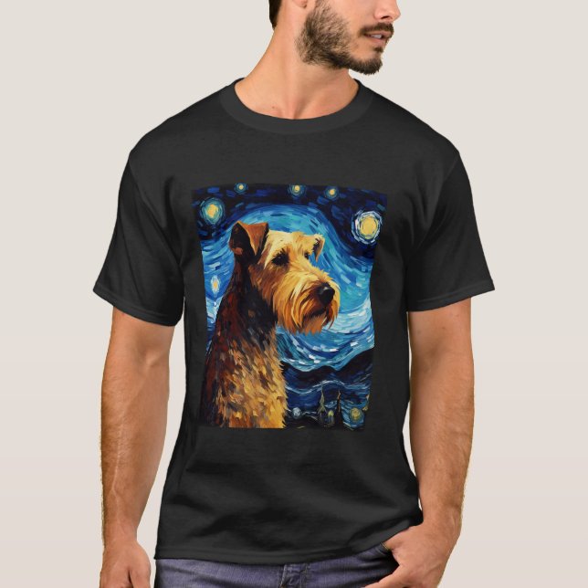 Airedale Terrier Dog Funny Starry Night Van Gogh T-Shirt (Vorderseite)
