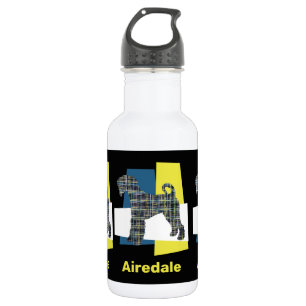 Airedale Terrier Dog Gelb & Blau Dreieck Grid Edelstahlflasche