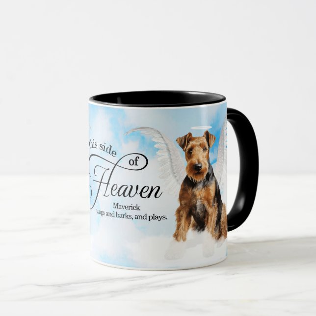 Airedale Terrier Dog Heaven Personalized Memorial Tasse (VorderseiteRechts)