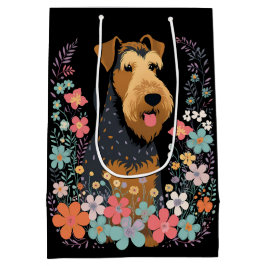 Airedale Terrier Dog im Blumengarten Niedlich Mittlere Geschenktüte