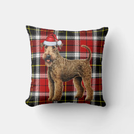 Airedale Terrier Dog Karierter Weihnachtsfeiertag Kissen