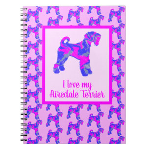Airedale Terrier Dog Lover Pink & Blue Silhouette Notizblock