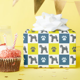 Airedale Terrier Dog & Paw Silhouette Gelb blau Geschenkpapier